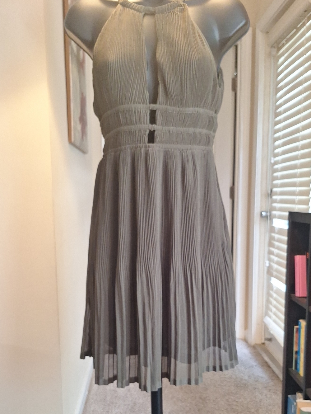 H&M Pleated Halter Midi Dress in Taupe